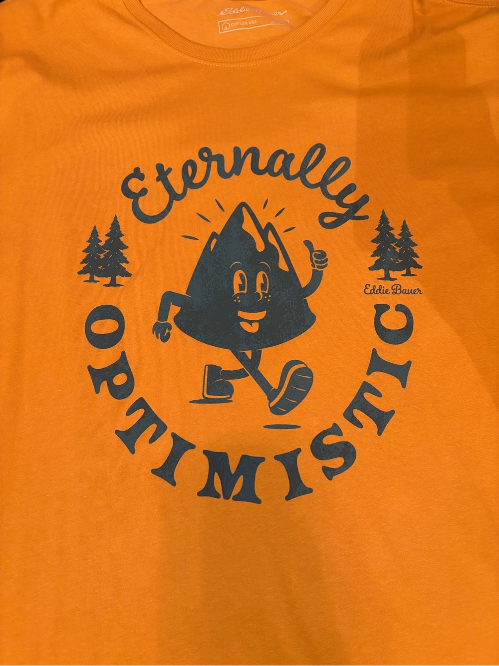Eddie Bauer Orange Short-Sleeve Tee with Navy 'Eternally Optimistic' Graphic